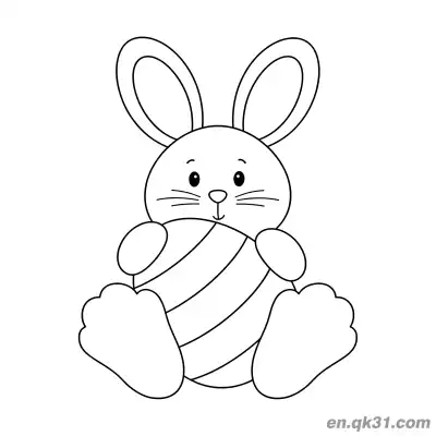 Free printable Cartoon Bunny Holding Diagonal Striped Easter Egg Coloring Page coloring page