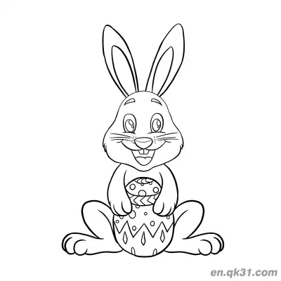 Free printable Cartoon Bunny Holding Diamond Patterned Easter Egg Coloring Page coloring page