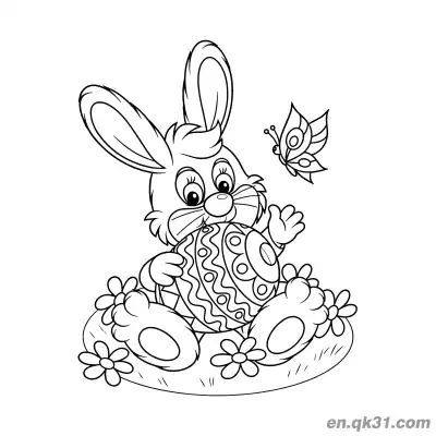 Free printable Cartoon Bunny Holding Intricate Easter Egg with Butterfly Coloring Page coloring page