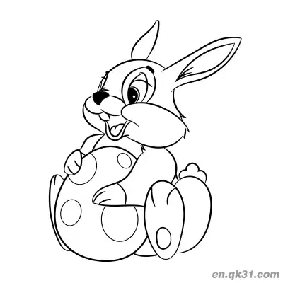 Free printable Cartoon Bunny Holding Polka Dot Easter Egg Coloring Page coloring page