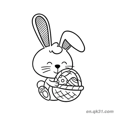 Free printable Closed Eyes Cute Bunny Holding Easter Egg Basket Coloring Page coloring page