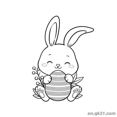 Free printable Closed Eyes Cute Bunny Holding Horizontal Striped Easter Egg Coloring Page coloring page