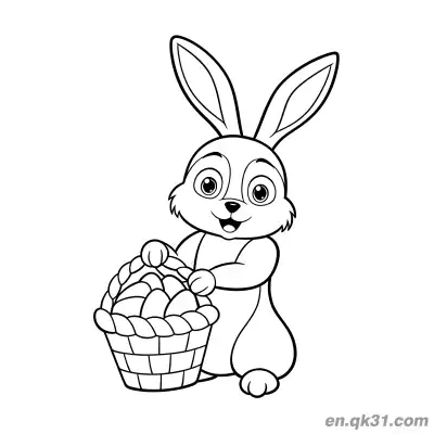 Free printable Cute Bunny Pushing Basket Full of Easter Eggs Coloring Page coloring page