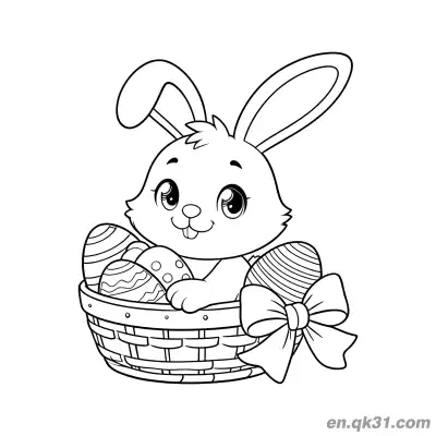 Free printable Cute Bunny Sitting in Bow Easter Egg Basket Coloring Page coloring page