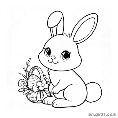 Free printable Cute Bunny with Easter Egg Basket and Candy Coloring Page coloring page
