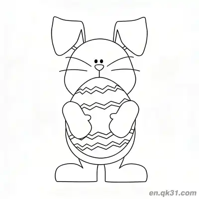 Free printable Minimalist Square-Eared Bunny Holding Zigzag Easter Egg Coloring Page coloring page