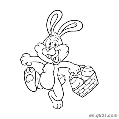 Free printable Running Cartoon Bunny Carrying Easter Egg Basket Coloring Page coloring page