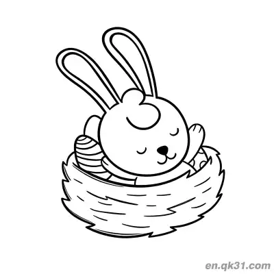 Free printable Sleeping Bunny in Nest with Easter Eggs Coloring Page coloring page
