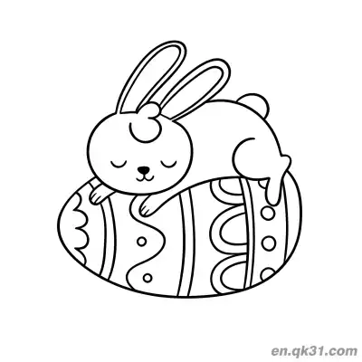 Free printable Sleepy Bunny Lying on Patterned Easter Egg Coloring Page coloring page