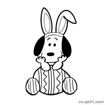 Free printable Snoopy Dressed as Bunny Sitting on Wavy Easter Egg Coloring Page coloring page