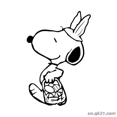 Free printable Snoopy Dressed as Easter Bunny Carrying Egg Basket Coloring Page coloring page