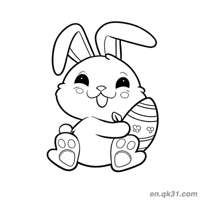 Free printable Tongue Out Cute Bunny Holding Striped Easter Egg Coloring Page coloring page