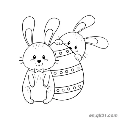 Free printable Two Bunnies with Dotted Easter Egg Coloring Page coloring page