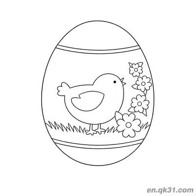 Free printable Easter Egg with Chick, Grass & Flowers Coloring Page - Simple Spring Scene coloring page