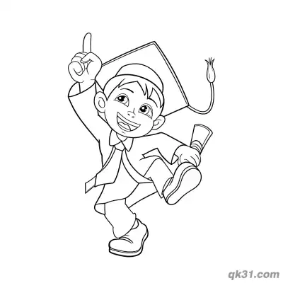 Free printable Cheerful Graduate Boy Pointing with Diploma Coloring Page coloring page