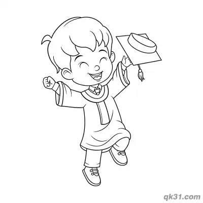 Free printable Cheerful Graduate Boy Throwing Cap Celebration Coloring Page coloring page