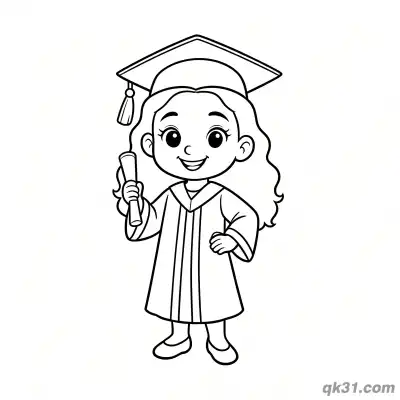 Free printable Curly Haired Graduate Girl Confident Pose Coloring Page coloring page
