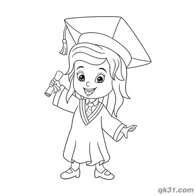 Free printable Curly Haired Graduate Girl Waving Diploma Coloring Page coloring page