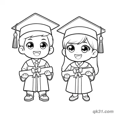 Free printable Cute Chibi Graduate Boy and Girl Holding Diploma Coloring Page coloring page