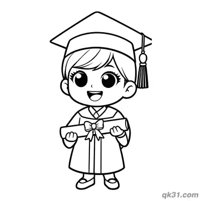 Free printable Cute Chibi Graduate Girl Holding Bow Diploma Coloring Page coloring page