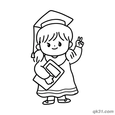 Free printable Cute Chibi Graduate Girl Making Peace Sign Coloring Page coloring page