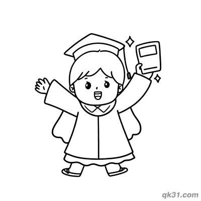 Free printable Cute Graduate Girl Celebrating with Certificate Coloring Page coloring page