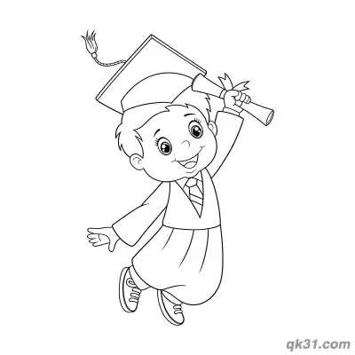 Free printable Cute Jumping Graduate Boy Holding Diploma Coloring Page coloring page