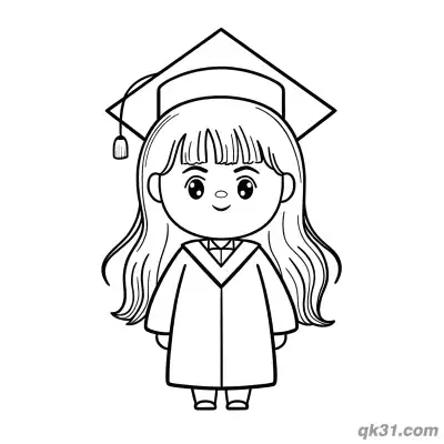 Free printable Cute Long-Haired Chibi Graduate Girl Standing Pose Coloring Page coloring page