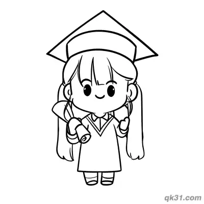 Free printable Cute Pigtailed Chibi Graduate Girl Holding Diploma Coloring Page coloring page