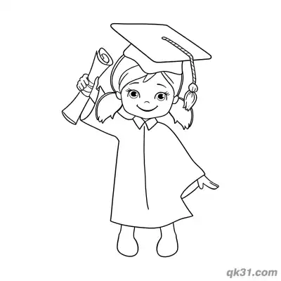 Free printable Cute Pigtailed Graduate Girl Celebrating with Certificate Coloring Page coloring page