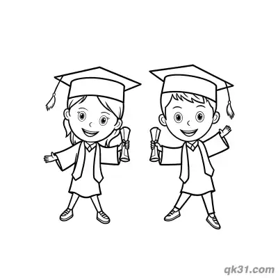 Free printable Cute Pigtailed Graduate Girl Holding Diploma Coloring Page coloring page