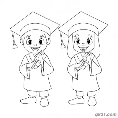 Free printable Graduate Boy and Girl Holding Diploma Together Coloring Page coloring page