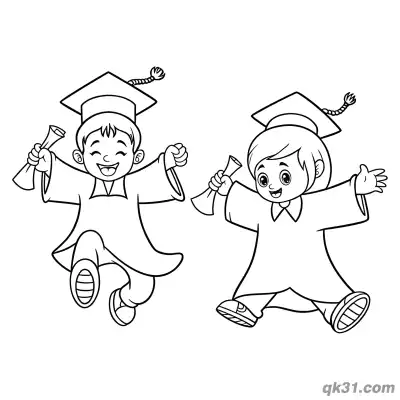 Free printable Graduate Boy and Girl Jumping Celebration Together Coloring Page coloring page
