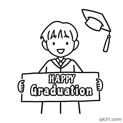 Free printable Graduate Boy Holding Happy Graduation Sign Coloring Page coloring page