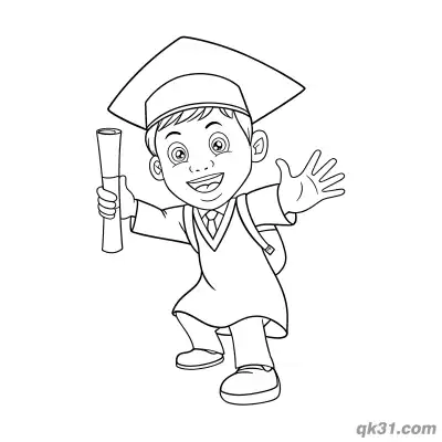 Free printable Graduate Boy with Backpack Waving and Holding Diploma Coloring Page coloring page