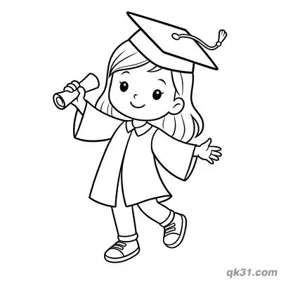 Free printable Happy Graduate Girl Walking with Diploma Coloring Page coloring page
