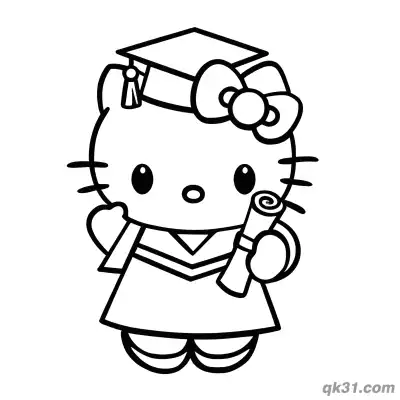 Free printable Hello Kitty Character Holding Diploma Coloring Page coloring page
