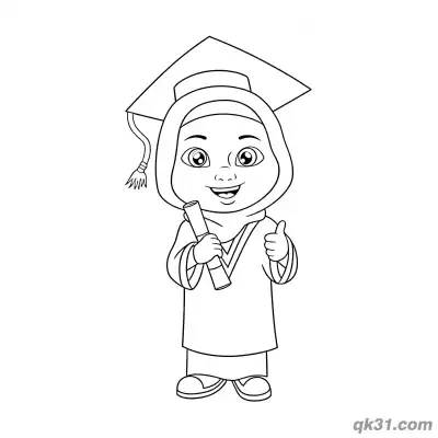 Free printable Hijab Wearing Graduate Girl Giving Thumbs Up Coloring Page coloring page