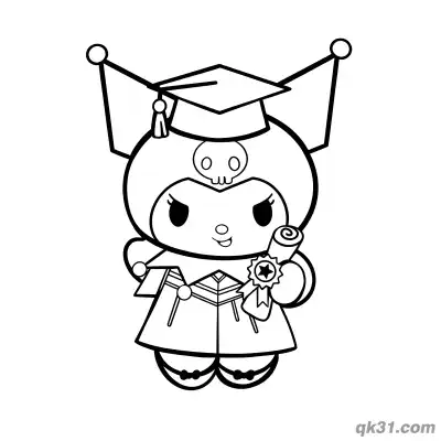 Free printable Kuromi Character Graduation Coloring Page coloring page