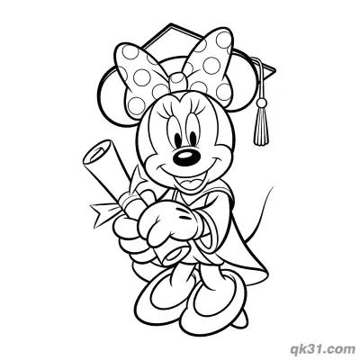 Free printable Minnie Mouse Character Holding Diploma Coloring Page coloring page