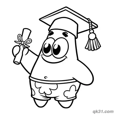 Free printable Patrick Star Character Holding Diploma Coloring Page coloring page