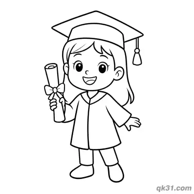 Free printable Short-Haired Graduate Girl Holding Bow Diploma Coloring Page coloring page
