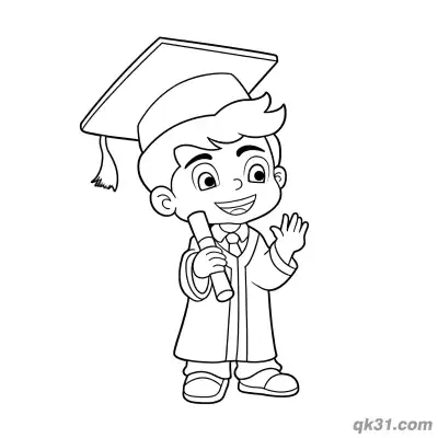Free printable Smiling Graduate Boy Waving with Diploma Coloring Page coloring page