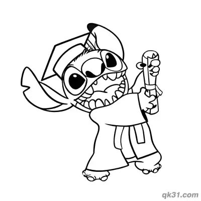 Free printable Stitch Character Graduation Coloring Page coloring page