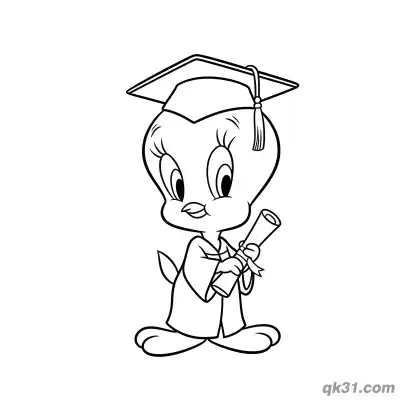 Free printable Tweety Bird Character Graduation Coloring Page coloring page