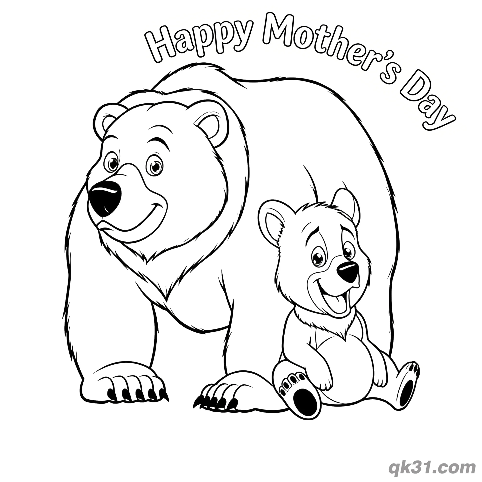 Bear Mom and Baby I Love Mom Coloring Page - Easy Mother's Day Activity – Free Printable Coloring Page for Kids and Adults