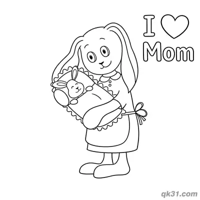 Free printable Bunny Mom Holding Baby Coloring Page - Simple Mother's Day Page coloring page