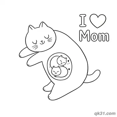 Free printable Cat Mom with Kittens Coloring Page - Adorable Mother's Day Printable coloring page