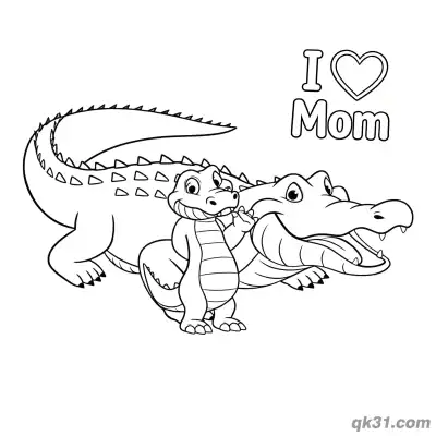 Free printable Crocodile Mom and Baby I Love Mom Coloring Page - Cute Reptile Sheet coloring page