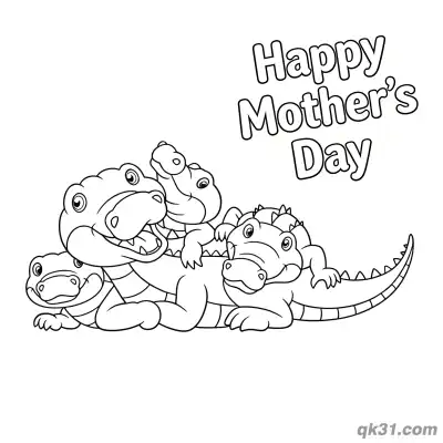 Free printable Crocodile Mom with Three Babies Coloring Page - Fun Mother's Day Page coloring page
